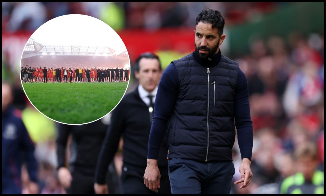 Ruben Amorim looks on as he walks towards the Stretford End tunnel.