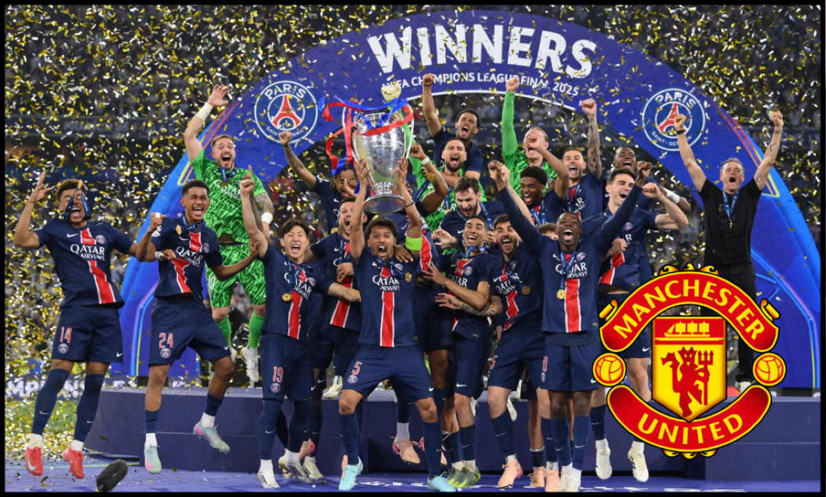 PSG lift the Champions League trophy.