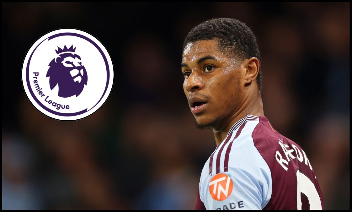 Marcus Rashford looks on while in action for Aston Villa against Man City.