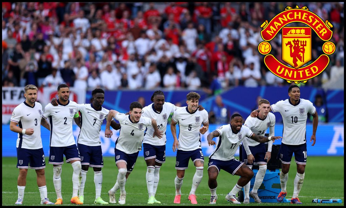 DUSSELDORF, GERMANY - JULY 06: The team, including Ivan Toney, Declan Rice and Jude Bellingham of England celebrate following the team's victory in the penalty shoot out during the UEFA EURO 2024 quarter-final match between England and Switzerland at Düsseldorf Arena on July 06, 2024 in Dusseldorf, Germany.