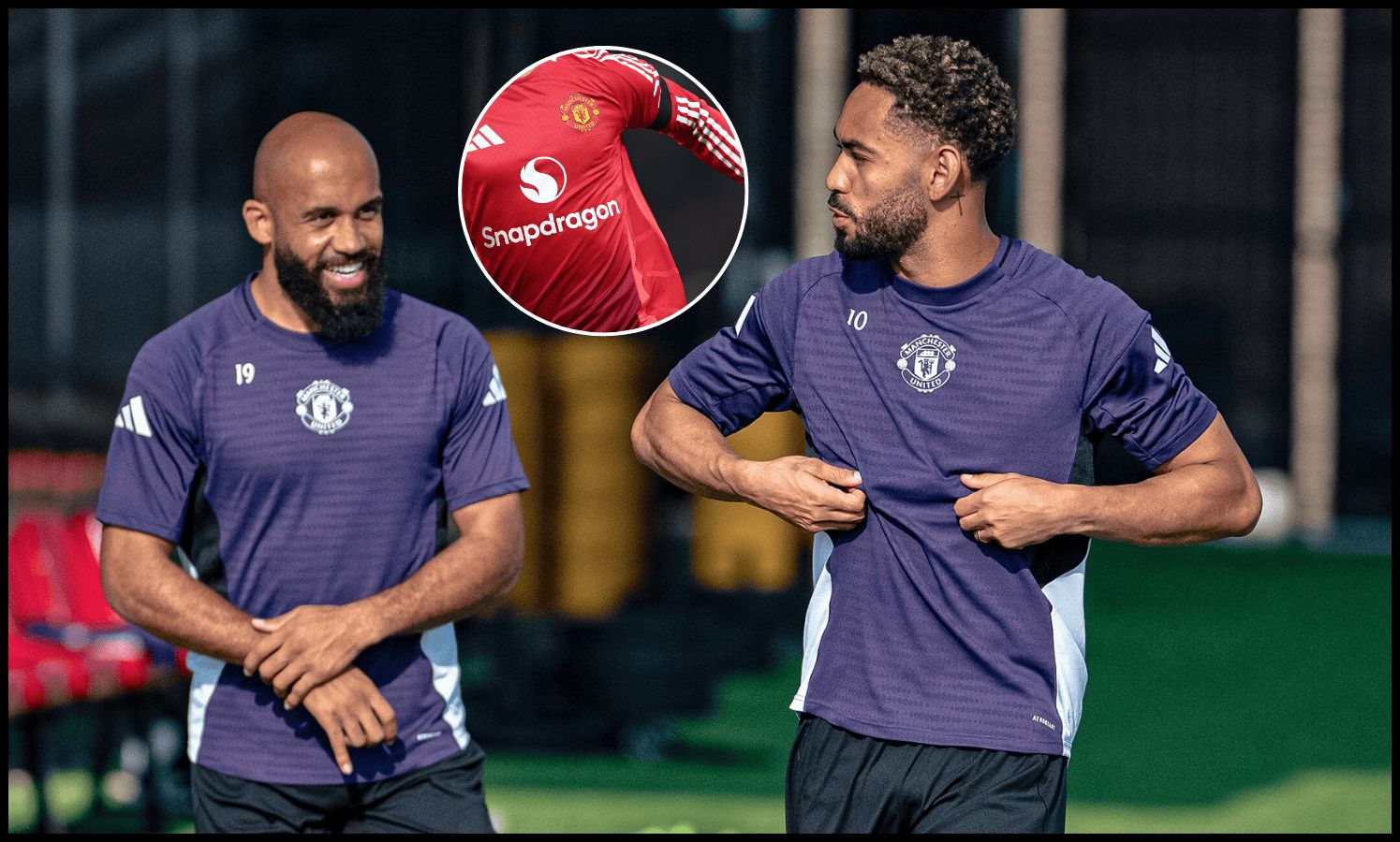 Matheus Cunha and Bryan Mbeumo in training for Man United.