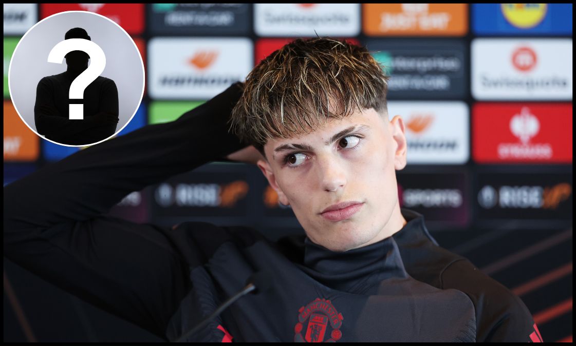 Alejandro Garnacho listens to questions from reporters at a Man United press conference,