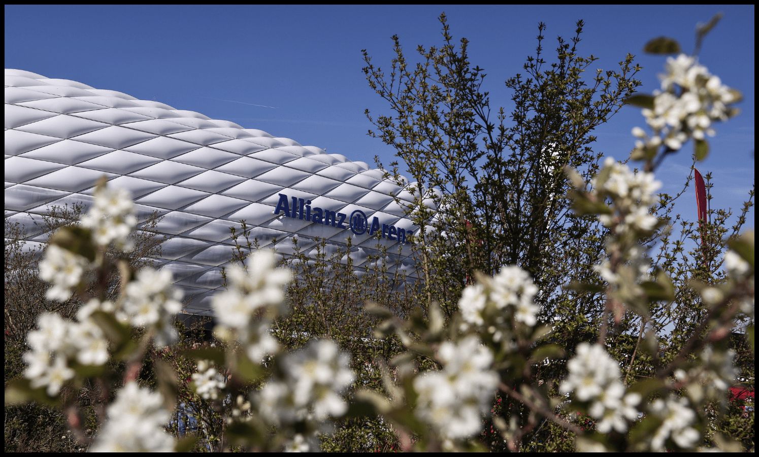 Flowers surround the Allianz Arena logo.