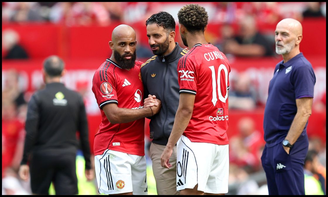 Ruben Amorim with Matheus Cunha and Bryan Mbeumo