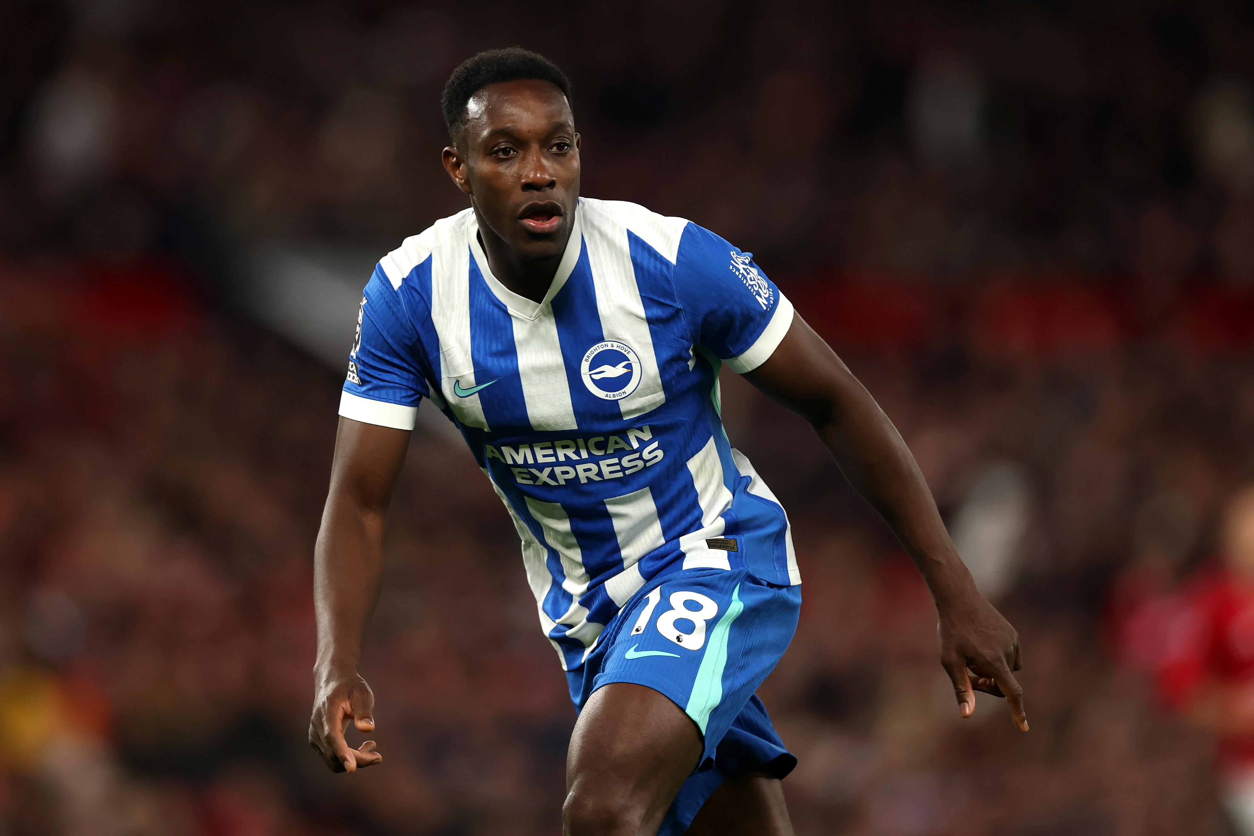 Danny Welbeck runs on the Old Trafford pitch.