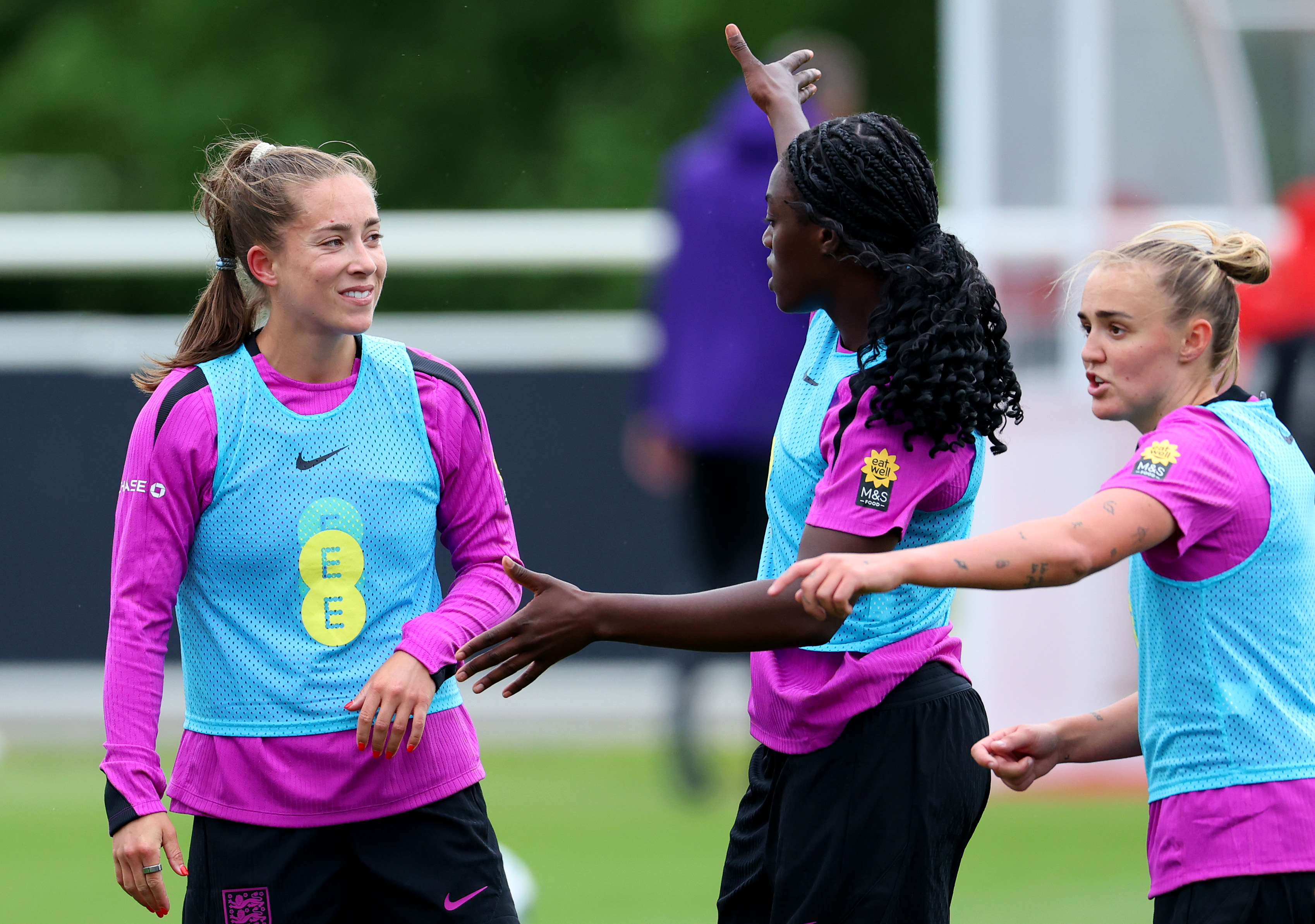 Maya Le Tissier trains with Michelle Agyemang and Georgia Stanway at St. George’s Park.