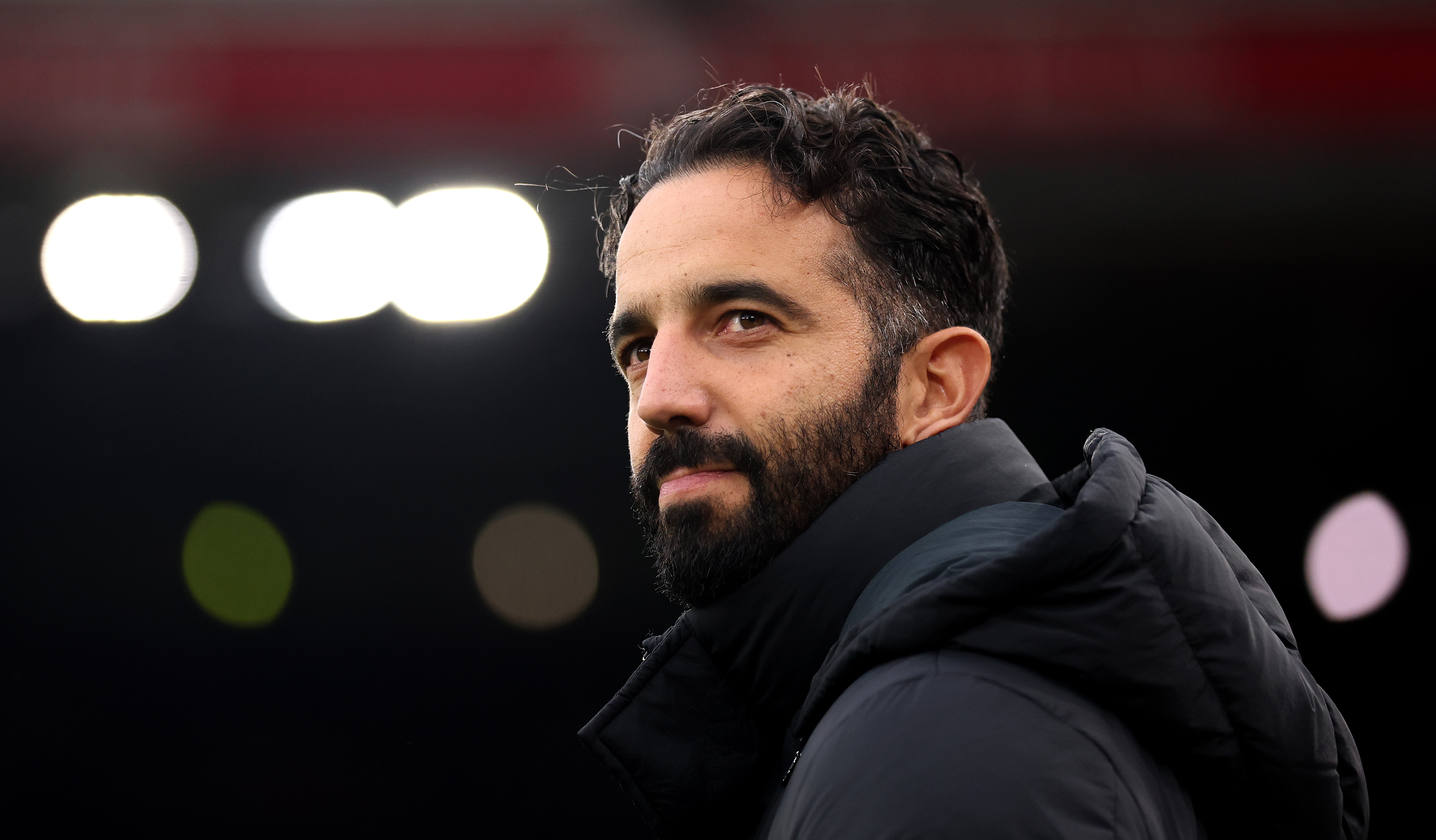 Ruben Amorim looks on from the touchline at Anfield.