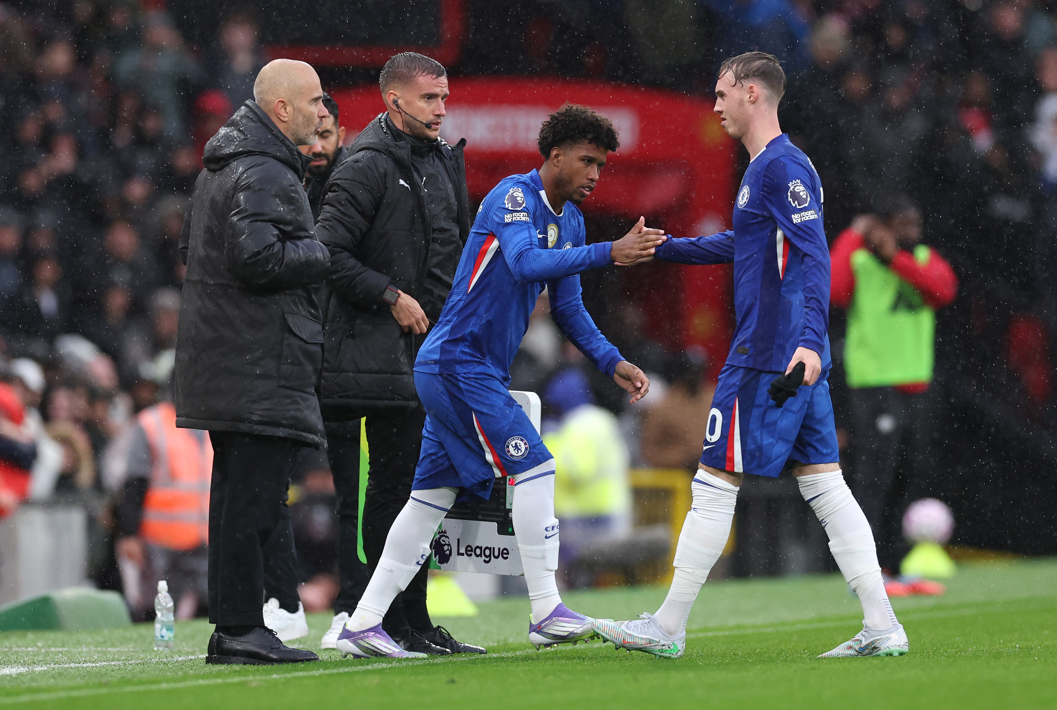 Andrey Santos replaces Cole Palmer off the bench at Old Trafford.