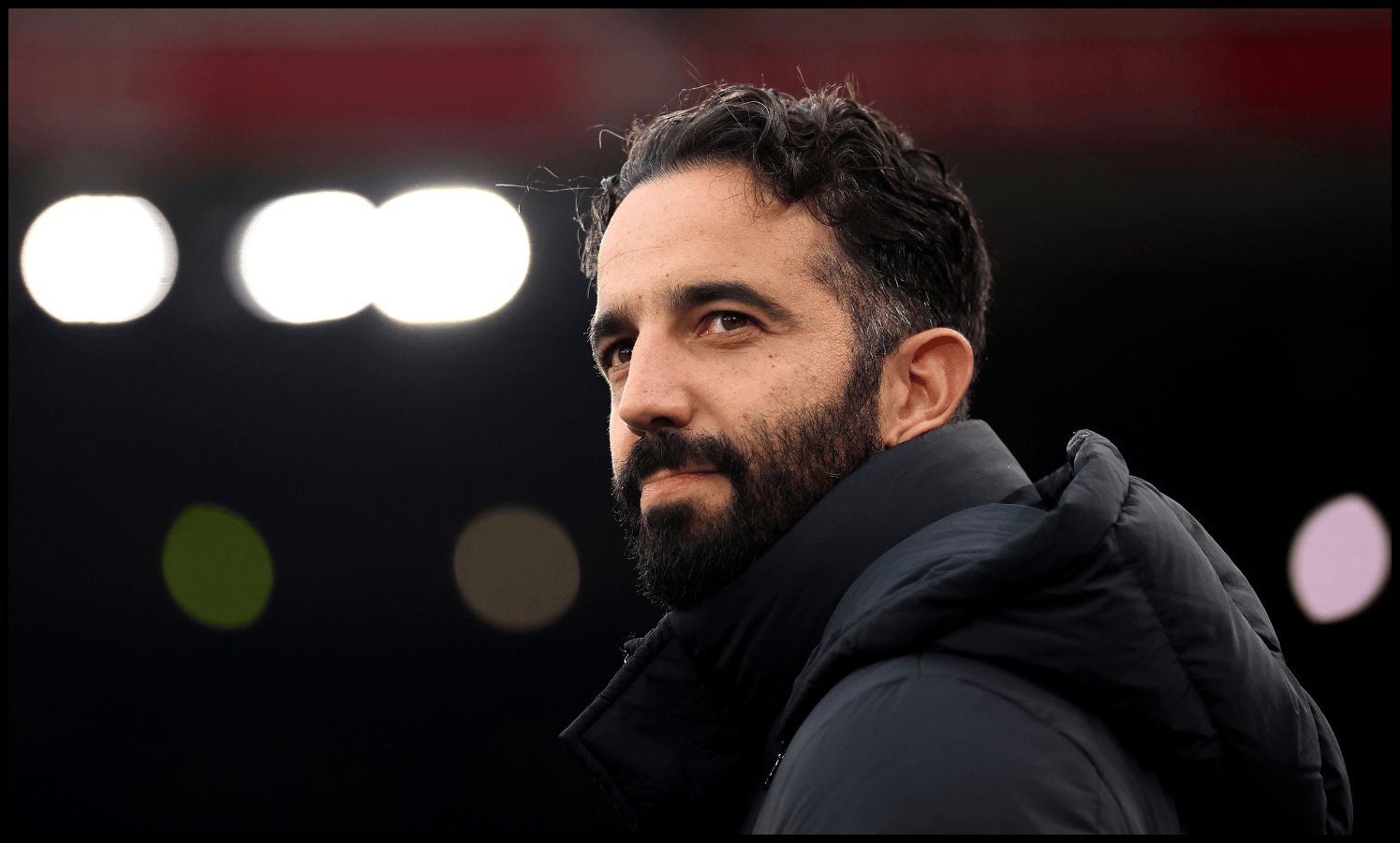 Ruben Amorim looks on from the touchline at Anfield.