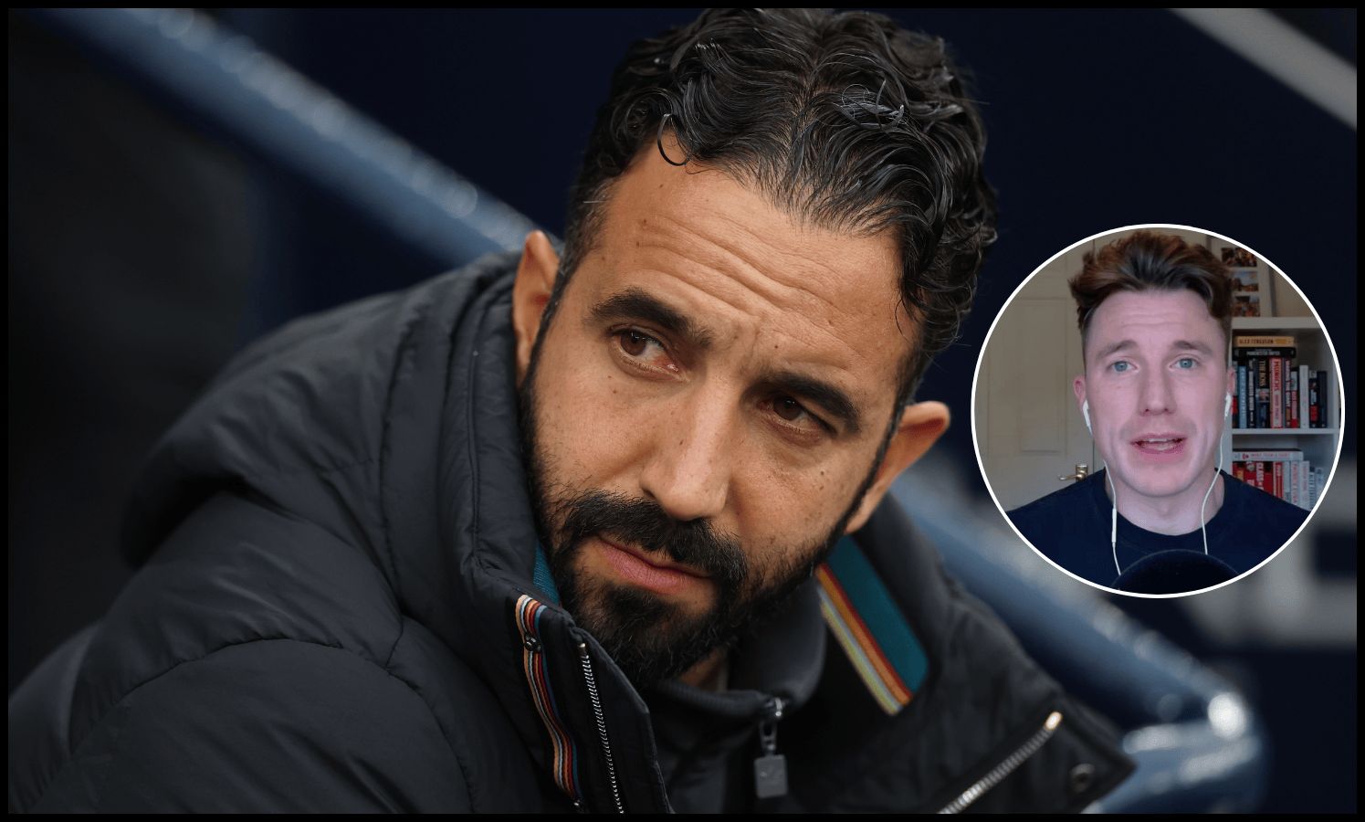 Ruben Amorim looks on from the dugout at the Etihad.
