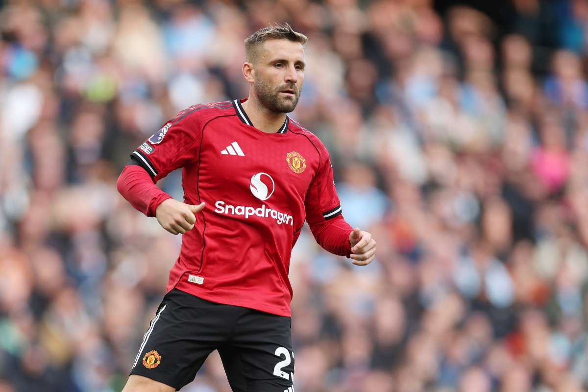 Luke Shaw in action for Man United vs Man City.