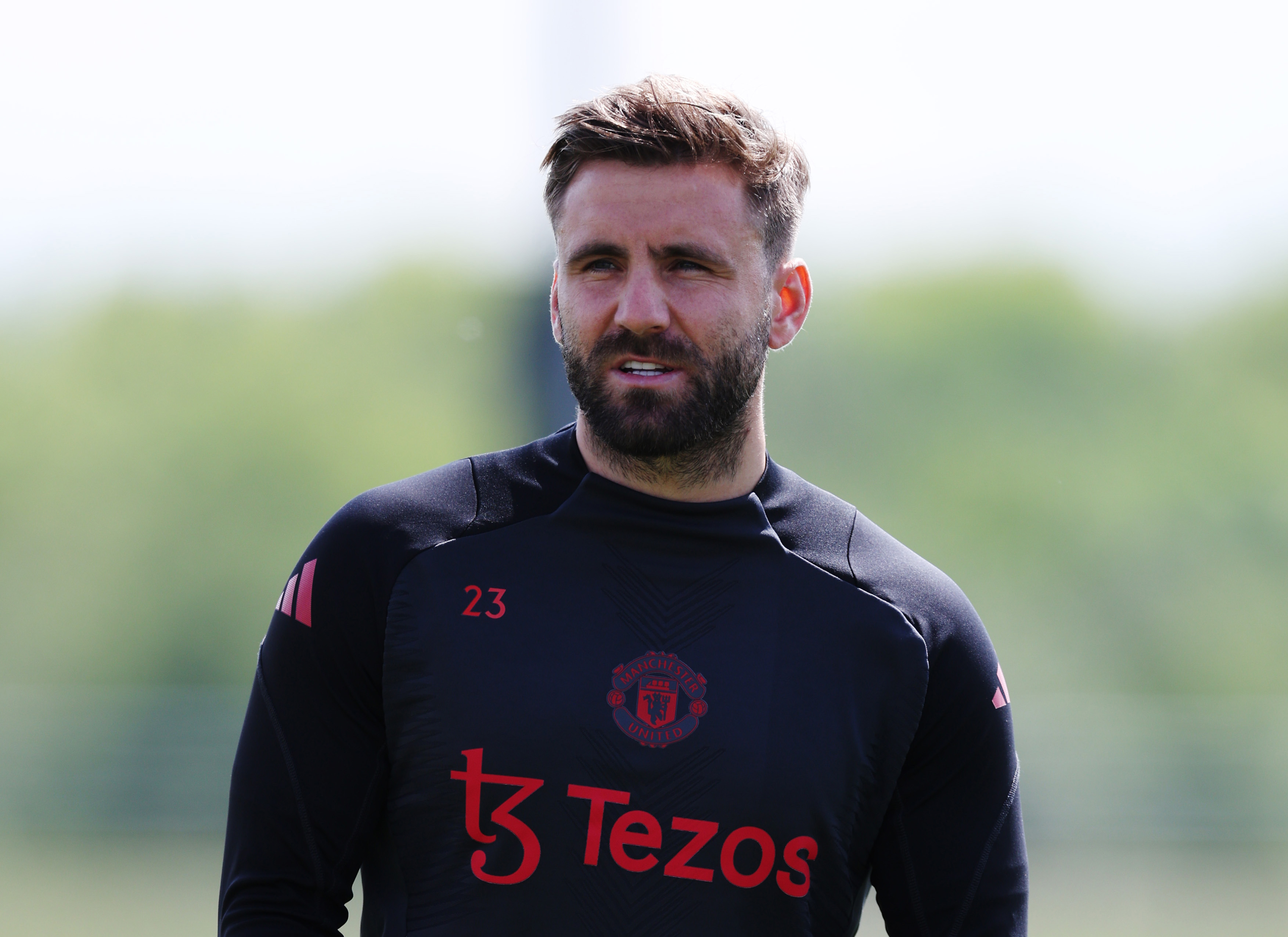 Luke Shaw in training for Man United.