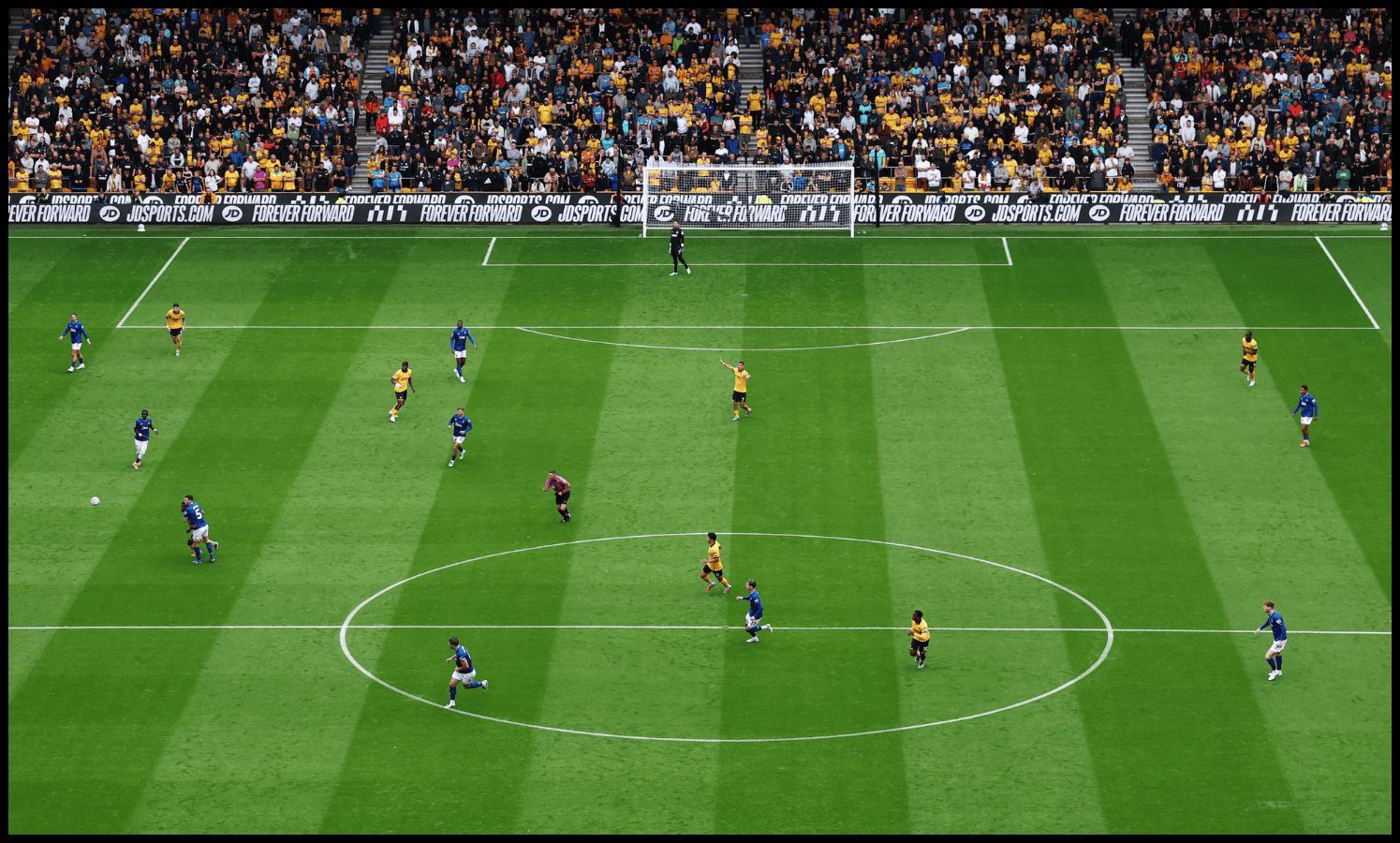 Wolves players in action at Molineux vs Everton.