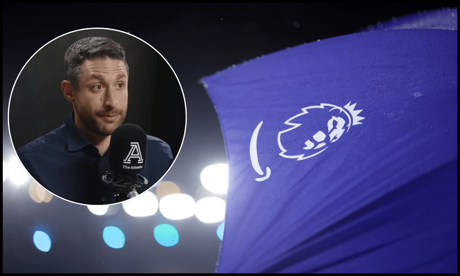 Premier League logo on an umbrella.