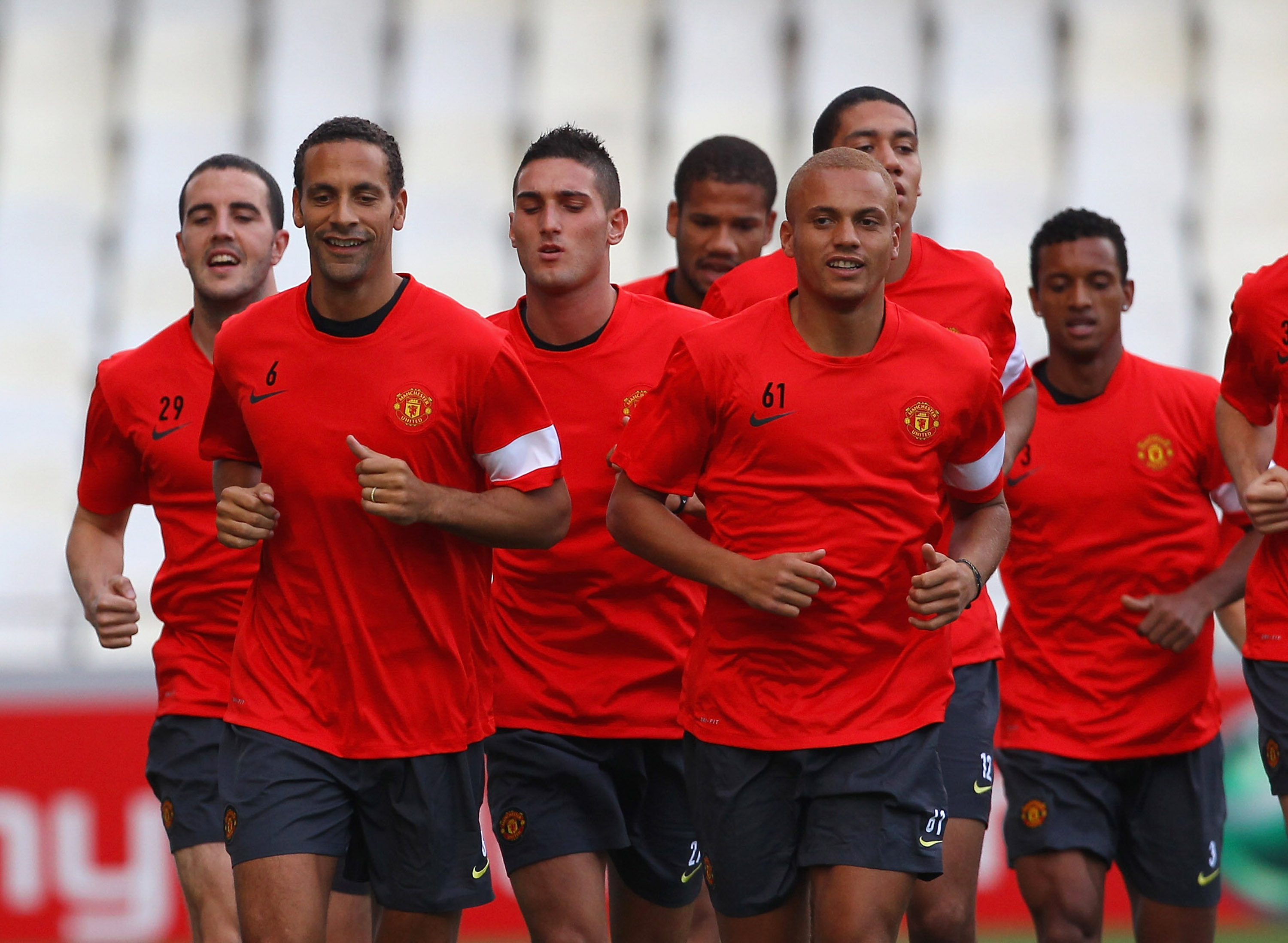 Wes Brown with Man Utd teammates in training