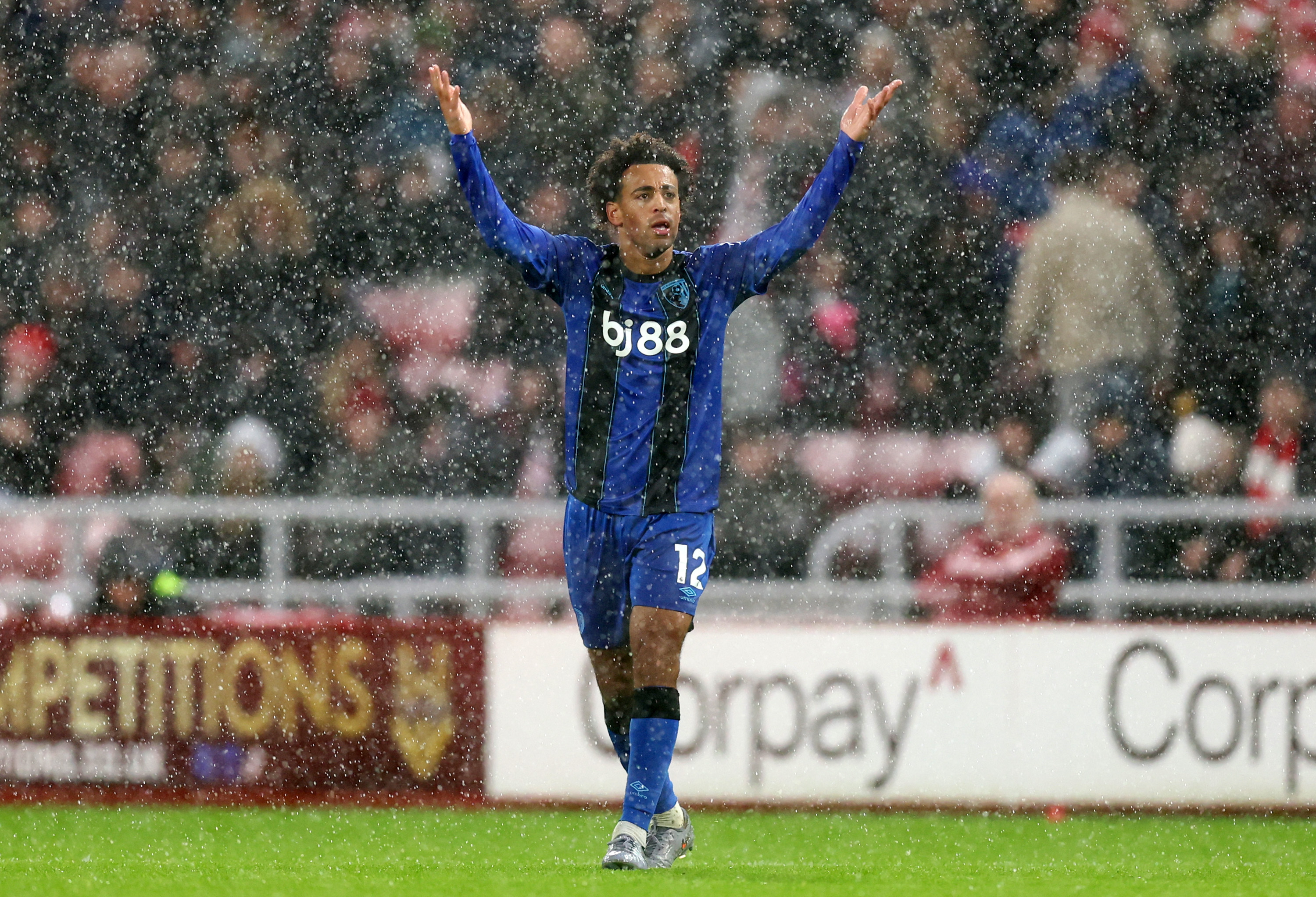 Tyler Adams rallies the Bournemouth fans.