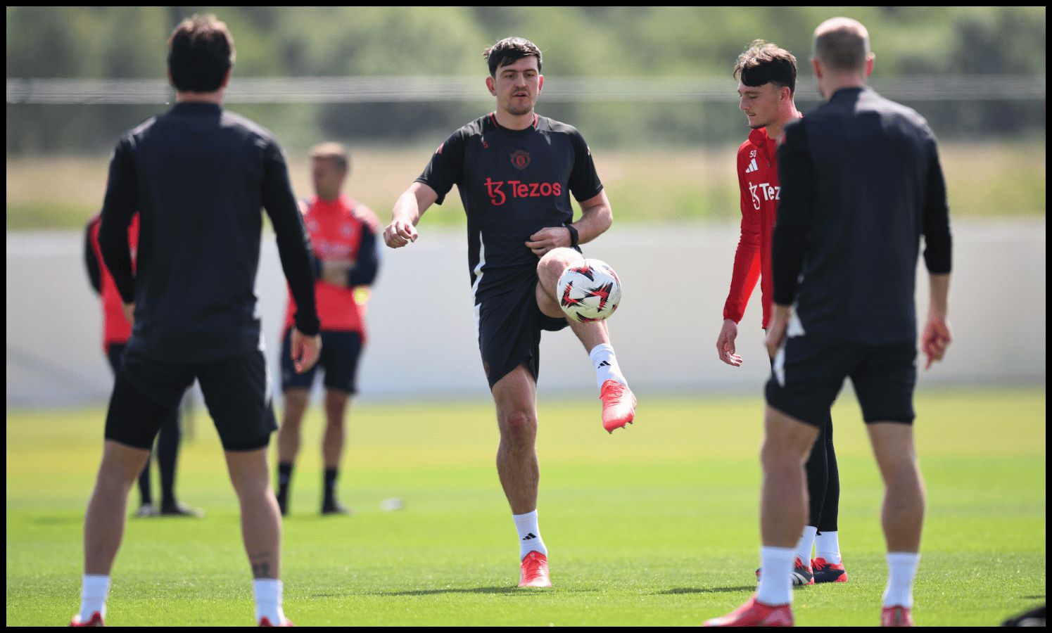 Harry Maguire trains at Carrington.