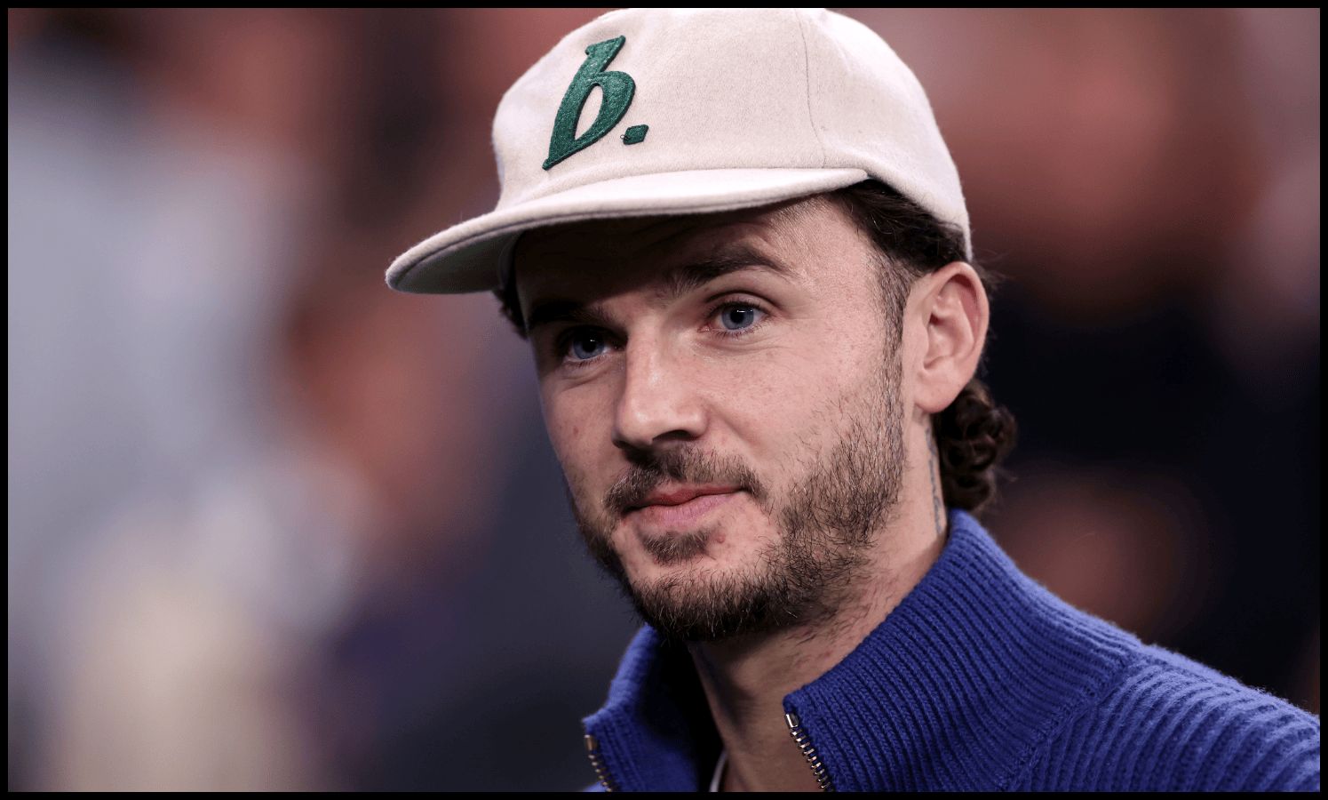 James Maddison watches on from the stands.