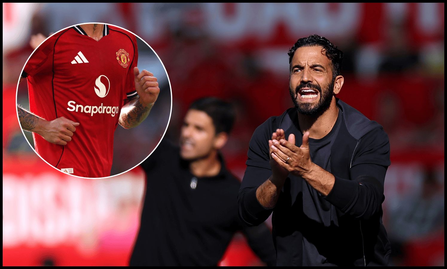 Ruben Amorin gestures from the touchline against Arsenal.