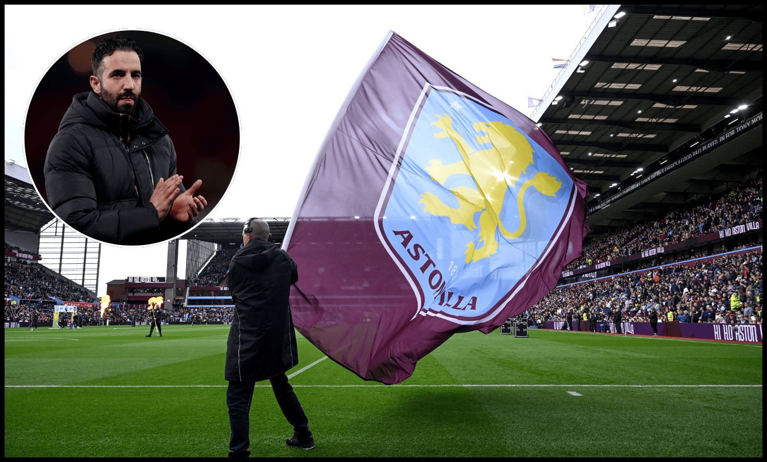 Aston Villa flag bearer waves the flag before kick off.