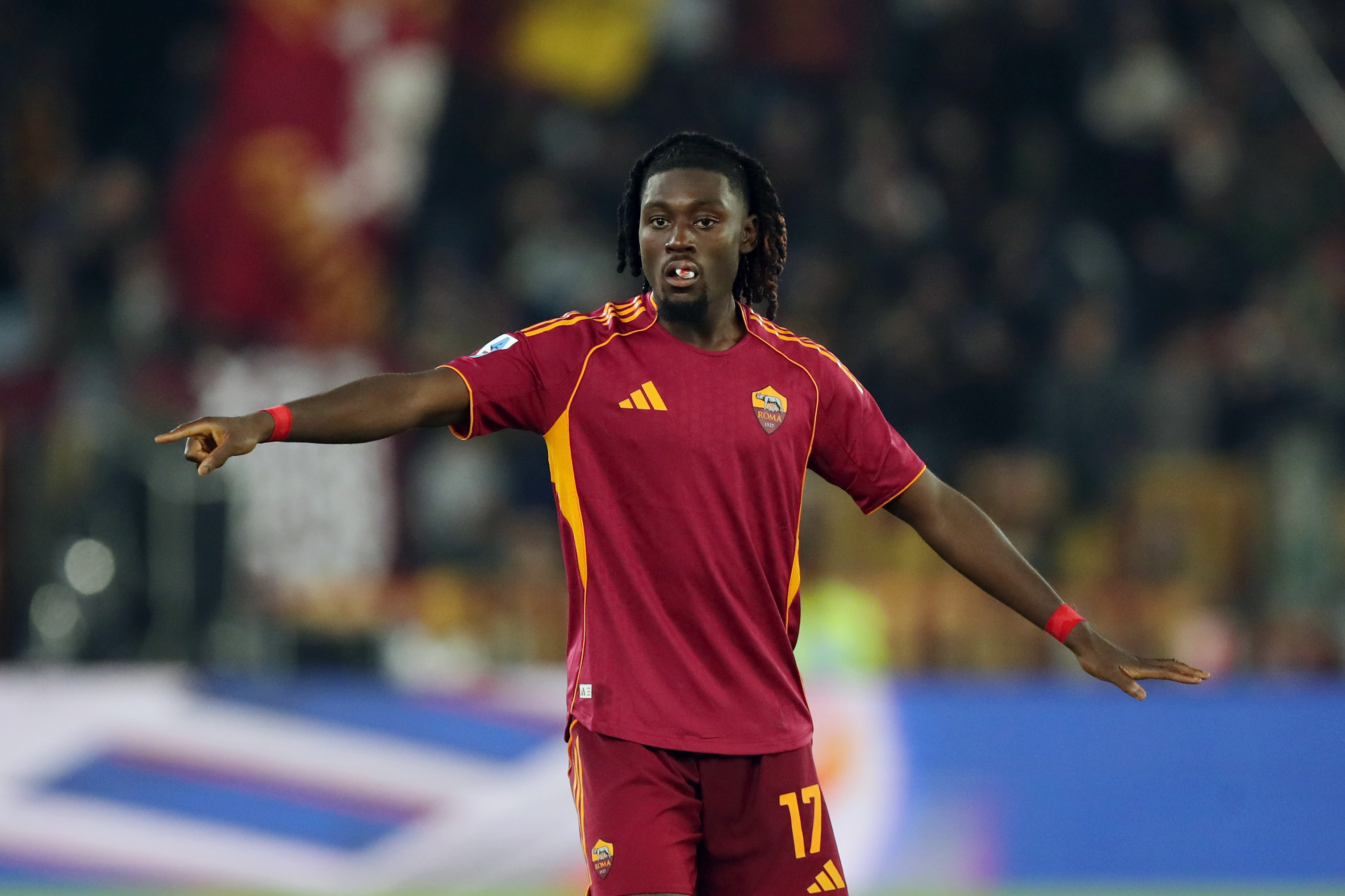 Manu Kone of AS Roma gestures during the Serie A match