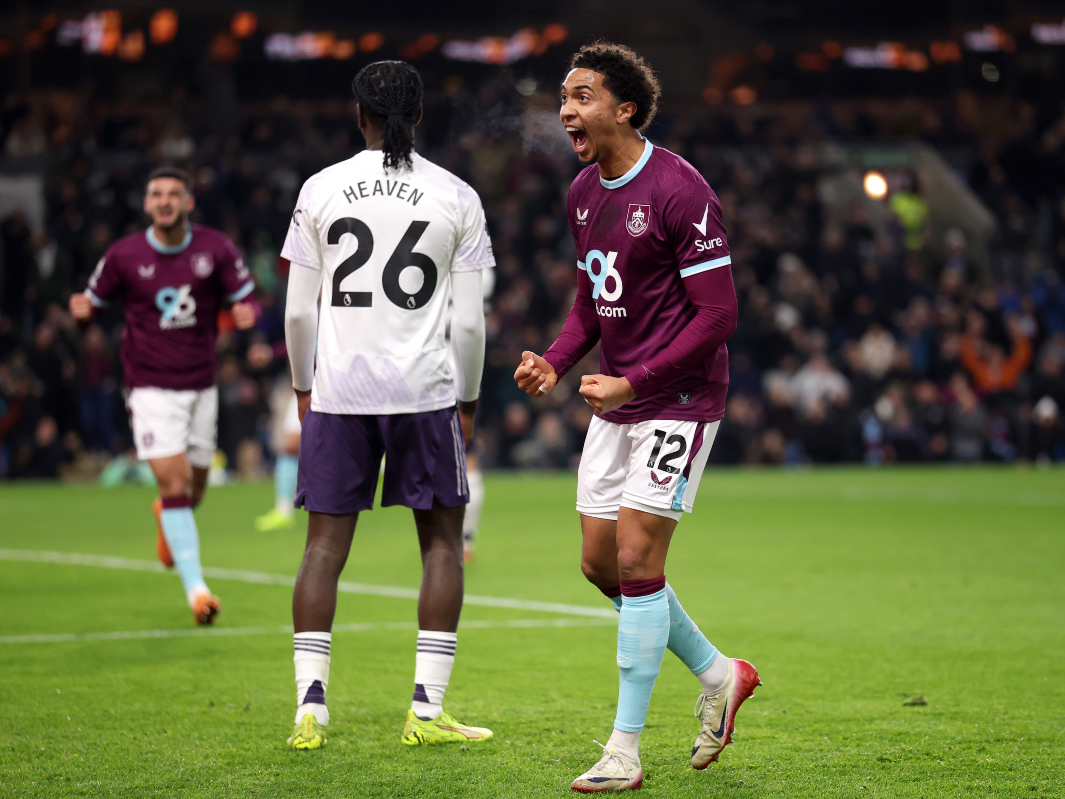 Bashir Humphreys celebrates his cross being deflected into goal.