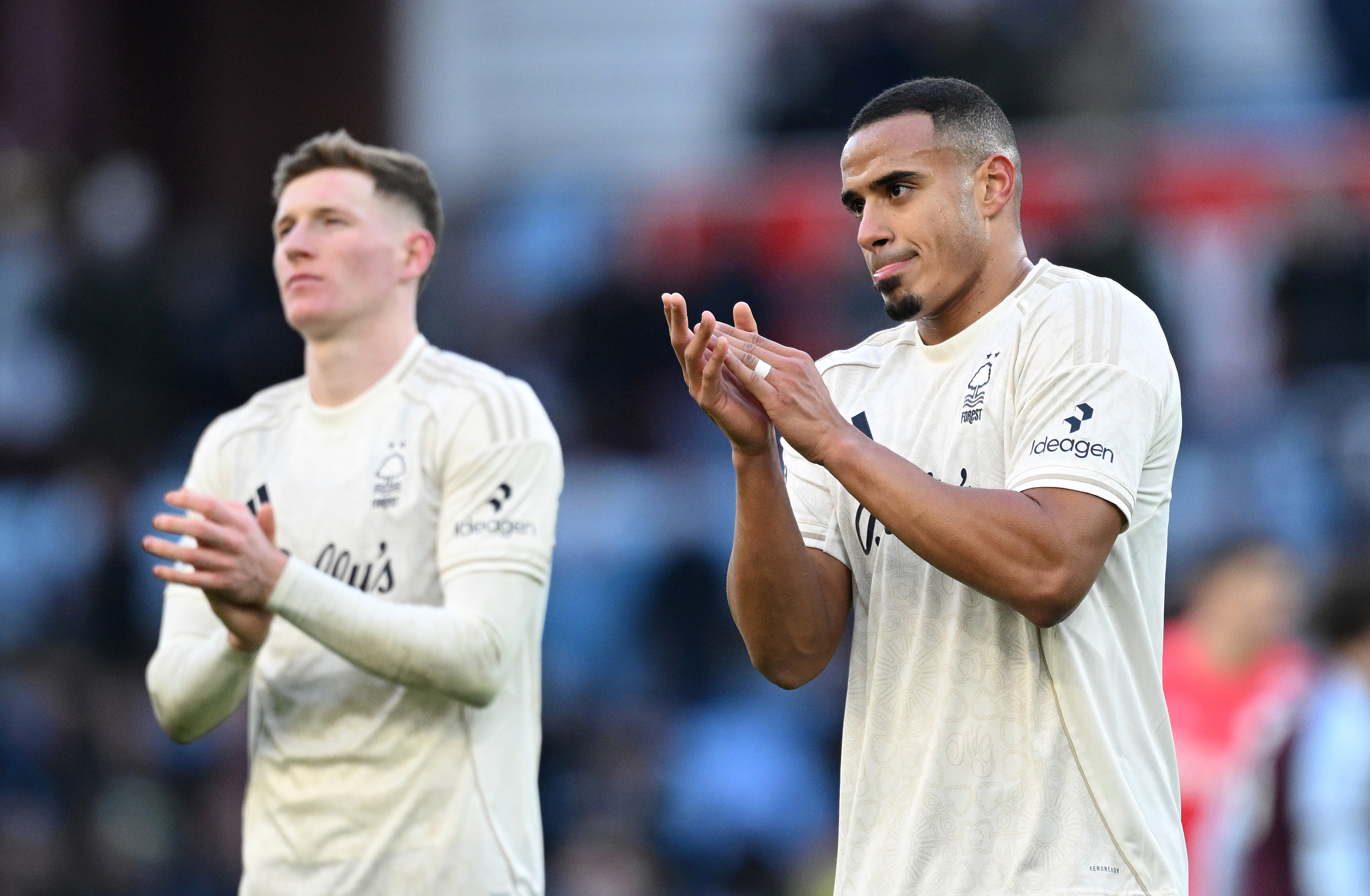 Murillo applauds the Forest fans after losing to Aston Villa.