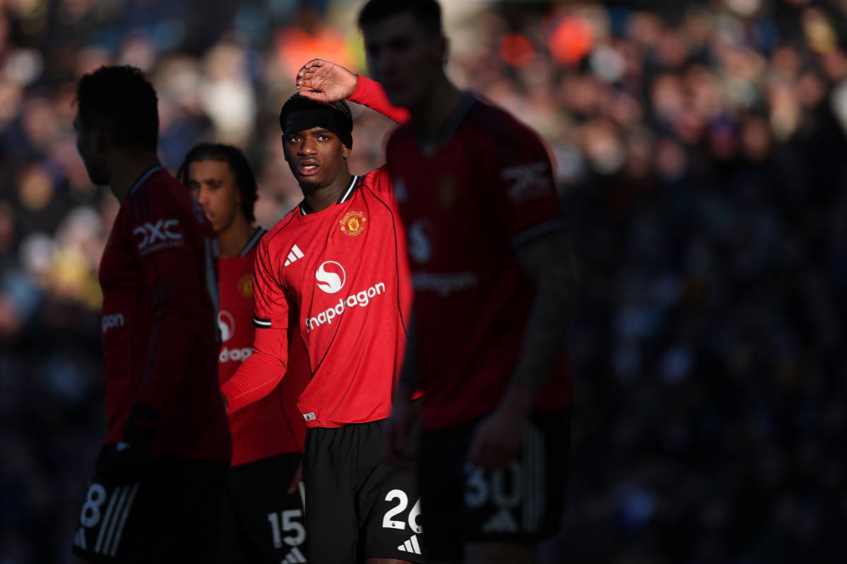 Ayden Heaven shields his eyes from the sun at Elland Road