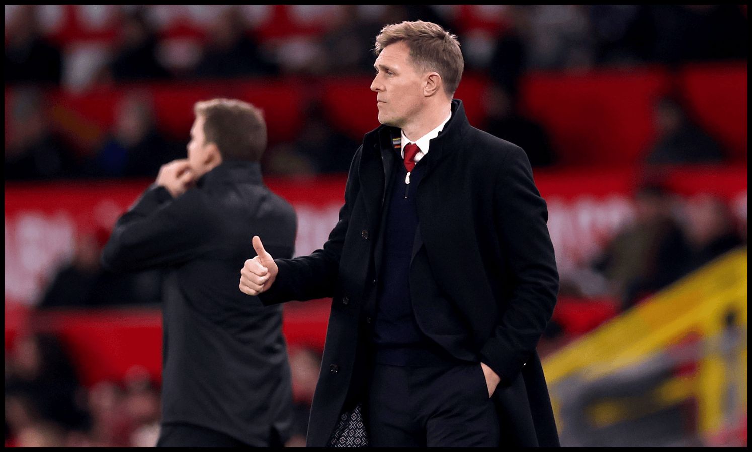 Darren Fletcher gestures a thumbs-up to his players from the touchline.