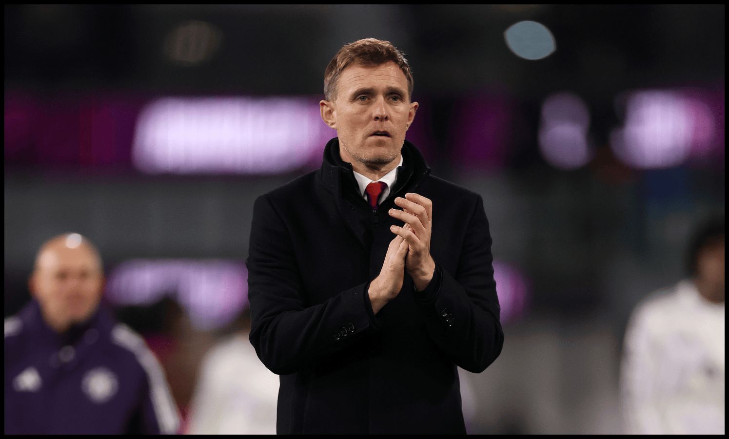 Darren Fletcher applauds the travelling United fans.