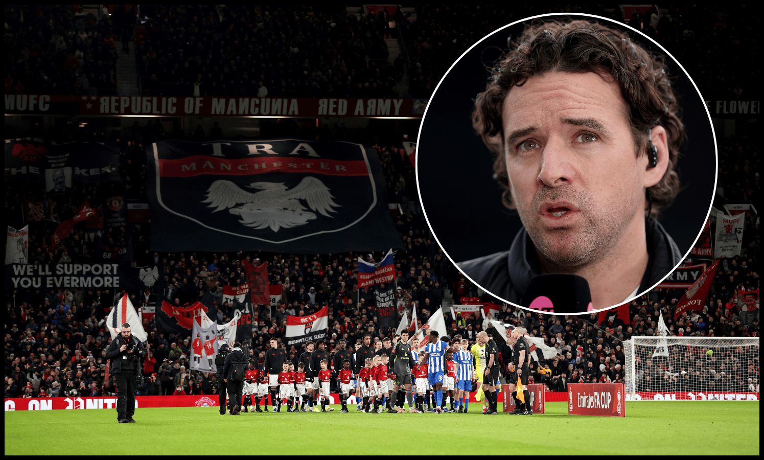 Man United and Brighton players walk out of the tunnel at Old Trafford.