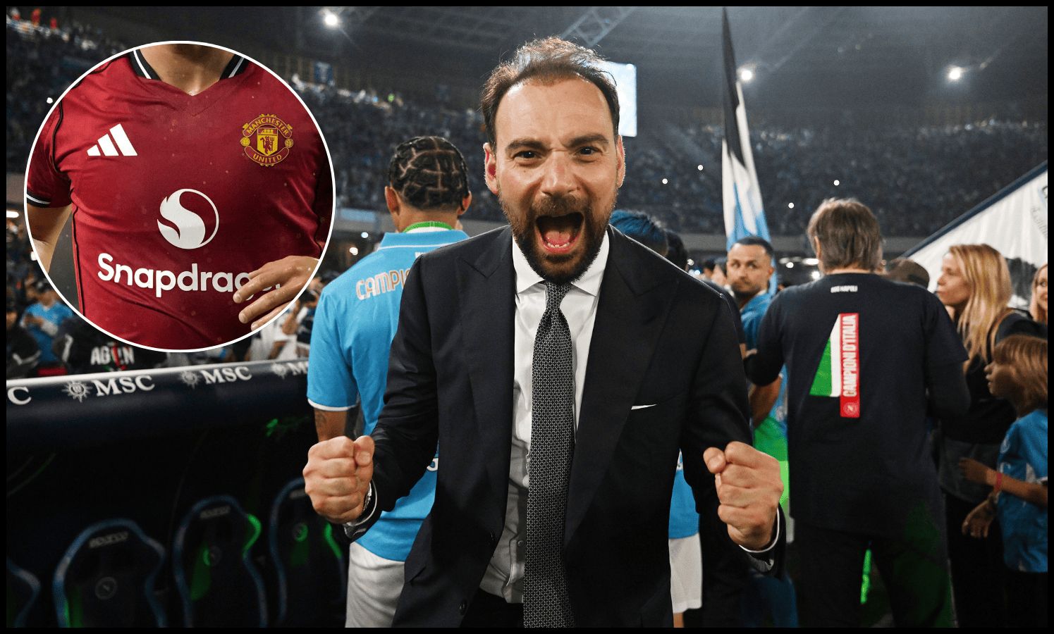 Giovanni Manna celebrates Napoli’s title win.