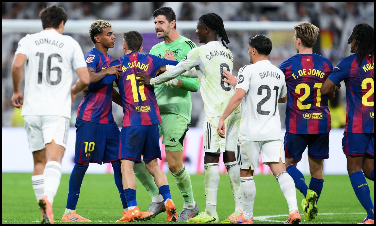 Barcelona and Real Madrid players arguing