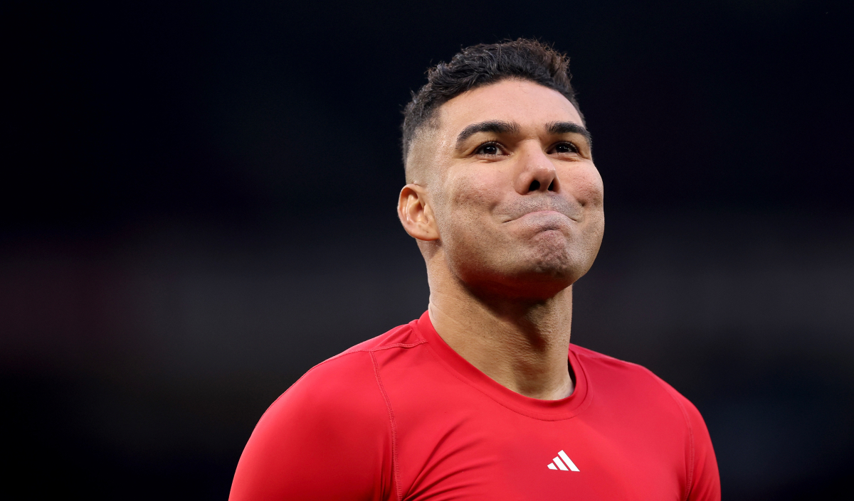 Casemiro smiles at the Man United fans as he leaves the pitch.