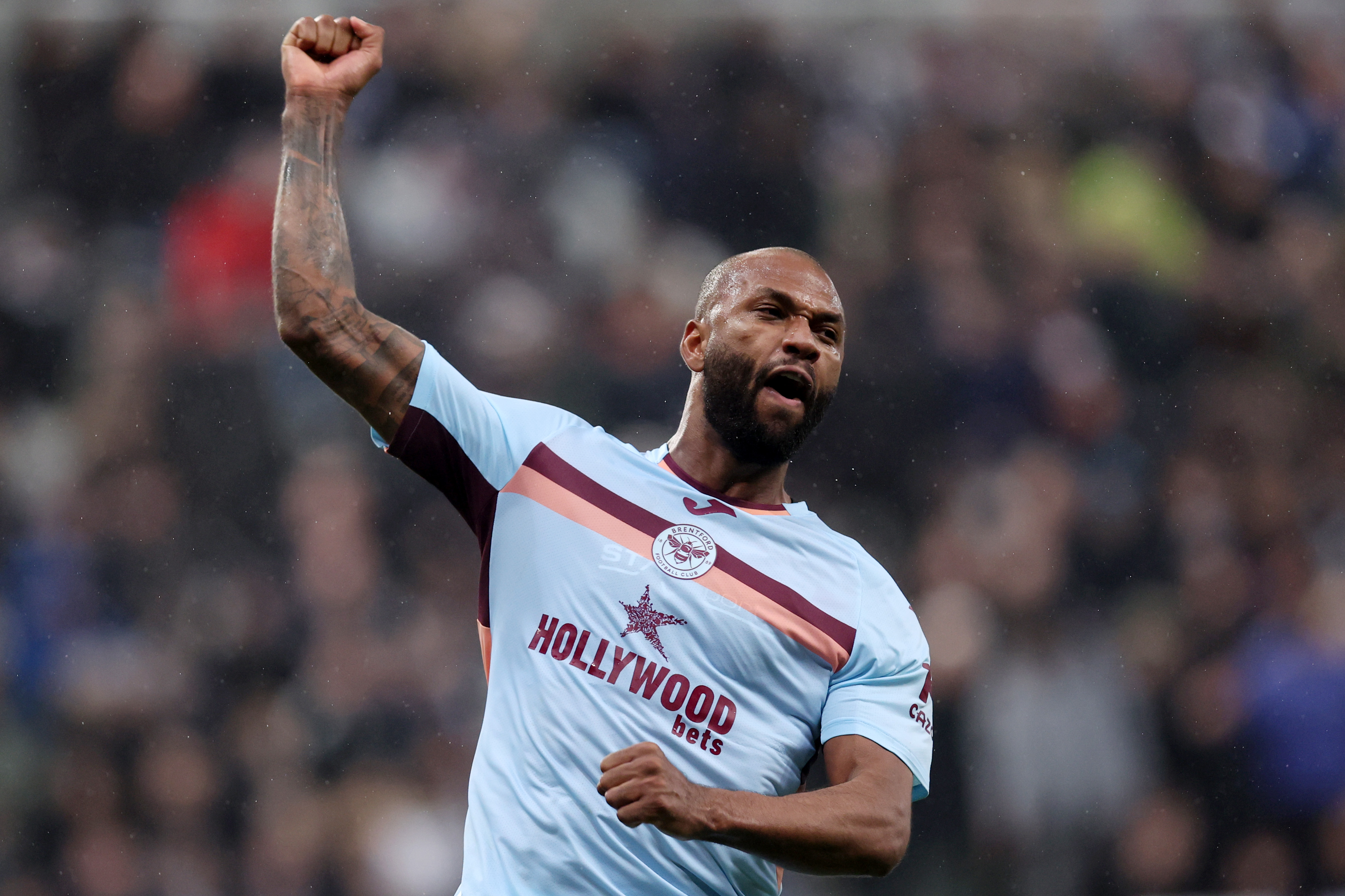 Brentford’s Igor Thiago celebrates scoring against Newcastle. 