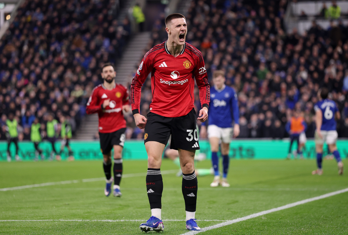 Benjamin Sesko passionately celebrates after scoring vs Everton.