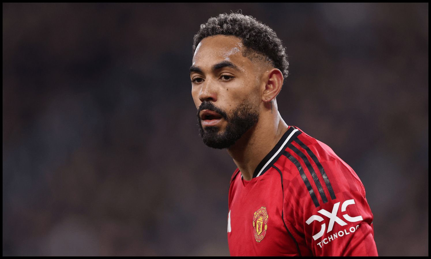 Matheus Cunha looks on while in action for Man United vs Everton.