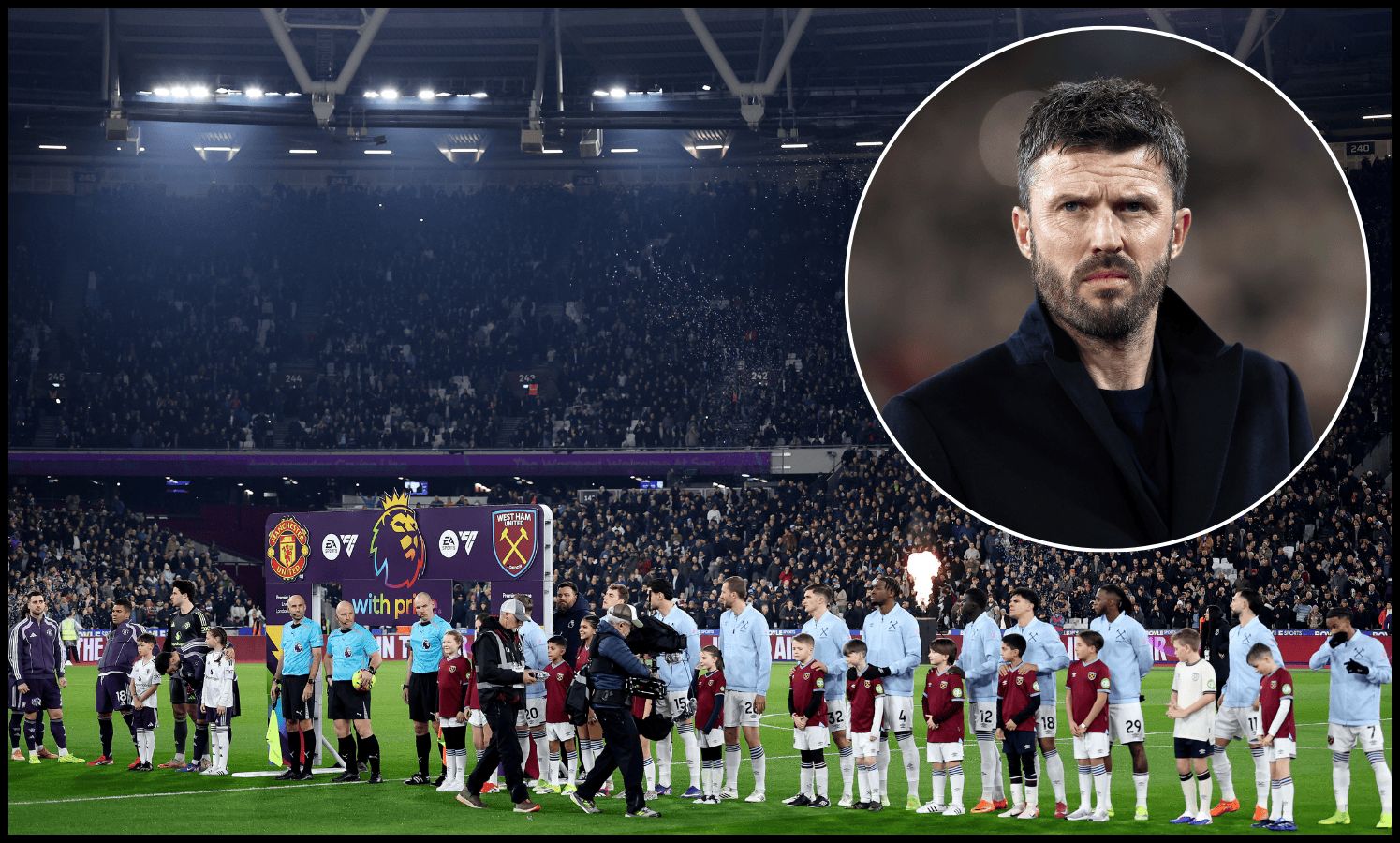 Man United and West Ham players shake hands ahead of kick-off.