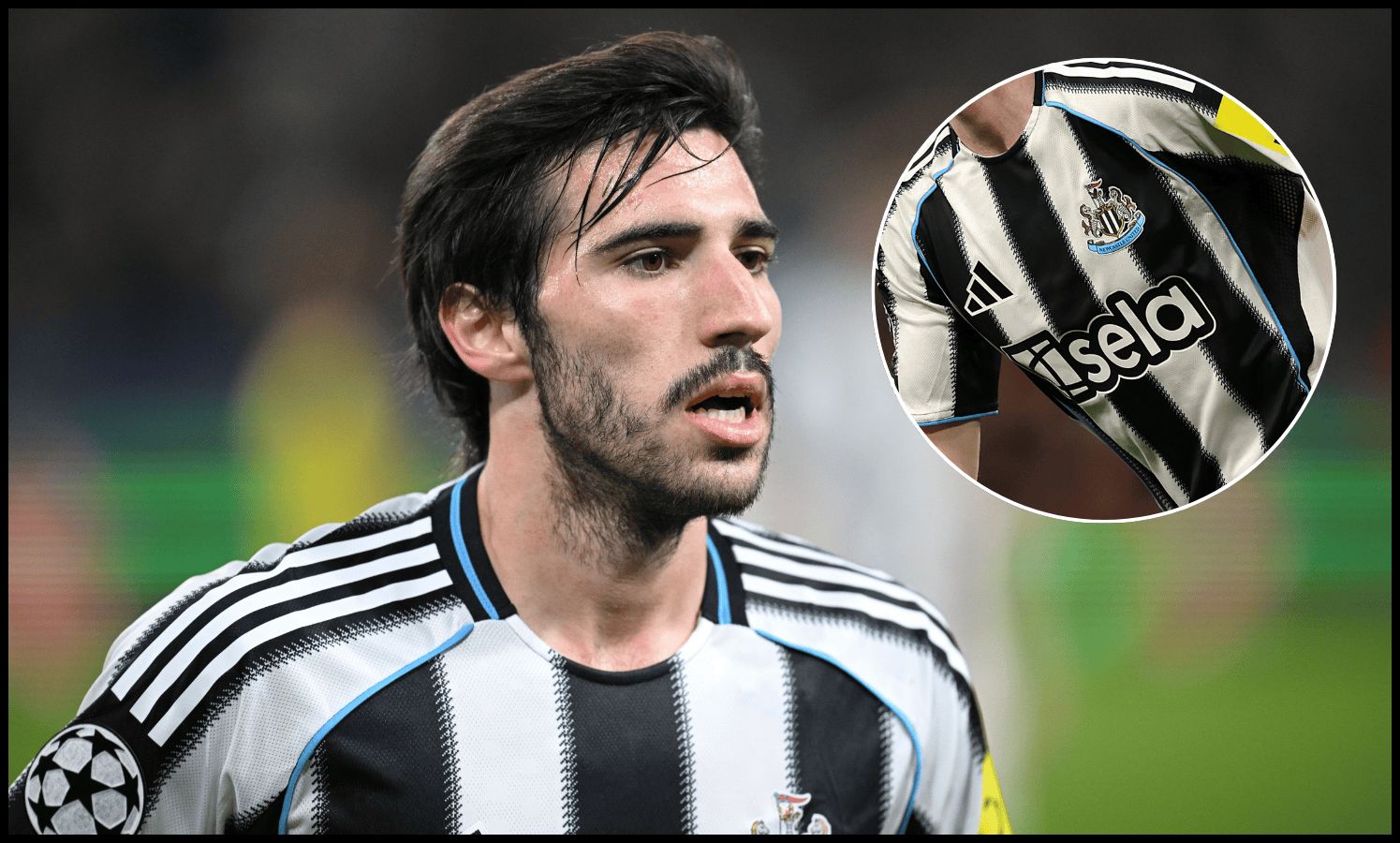 Sandro Tonali looks on while in action for Newcastle.