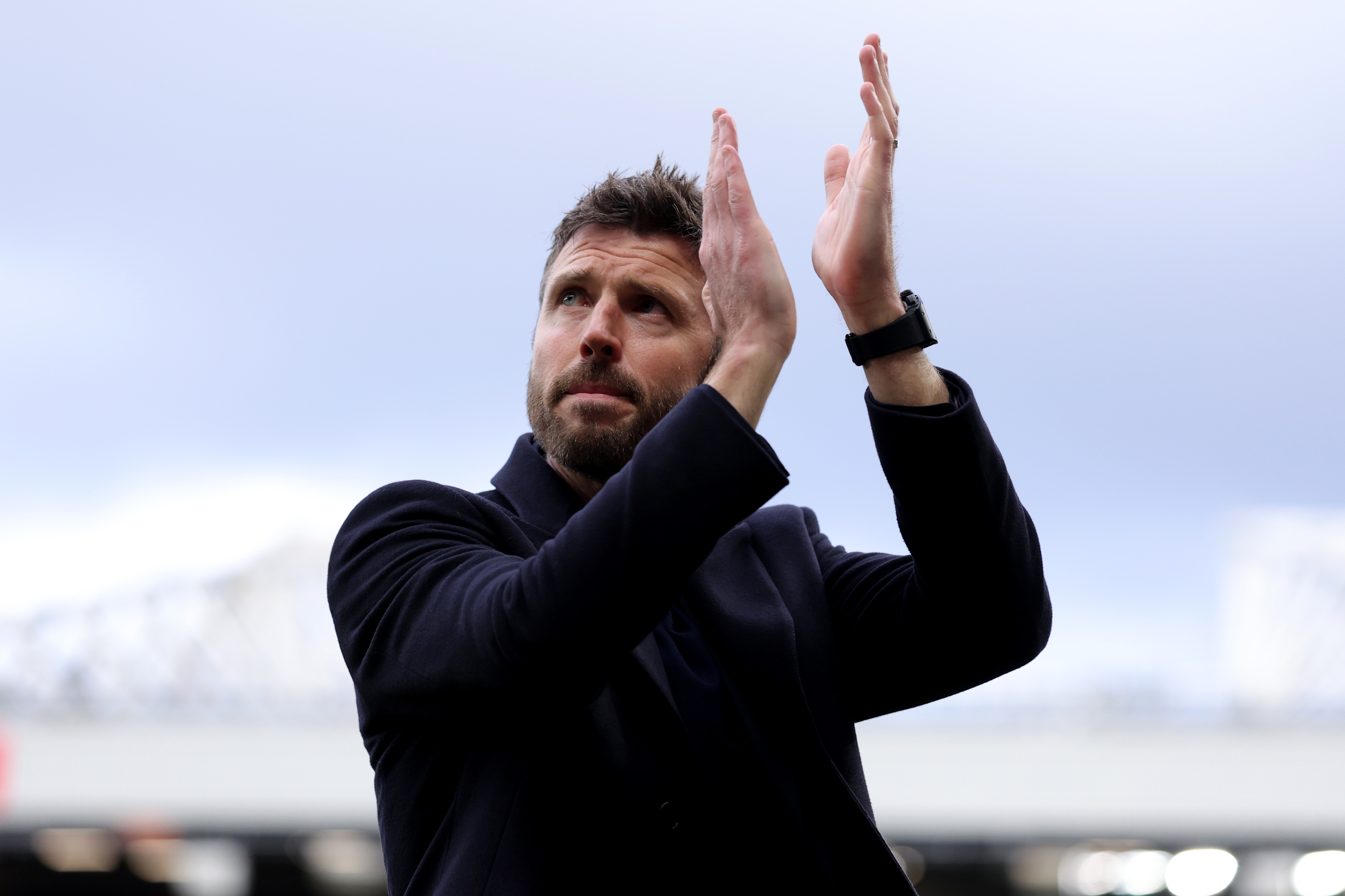 Michael Carrick applauds the Man United fans after their win over Crystal Palace. 