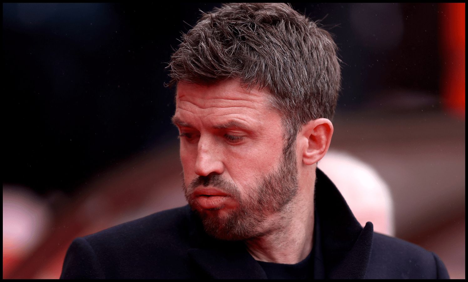 SUNDERLAND, ENGLAND - MAY 09: Michael Carrick, Manager of Manchester United, looks on prior to the Premier League match between Sunderland and Manchester United at Stadium of Light on May 09, 2026 in Sunderland, England