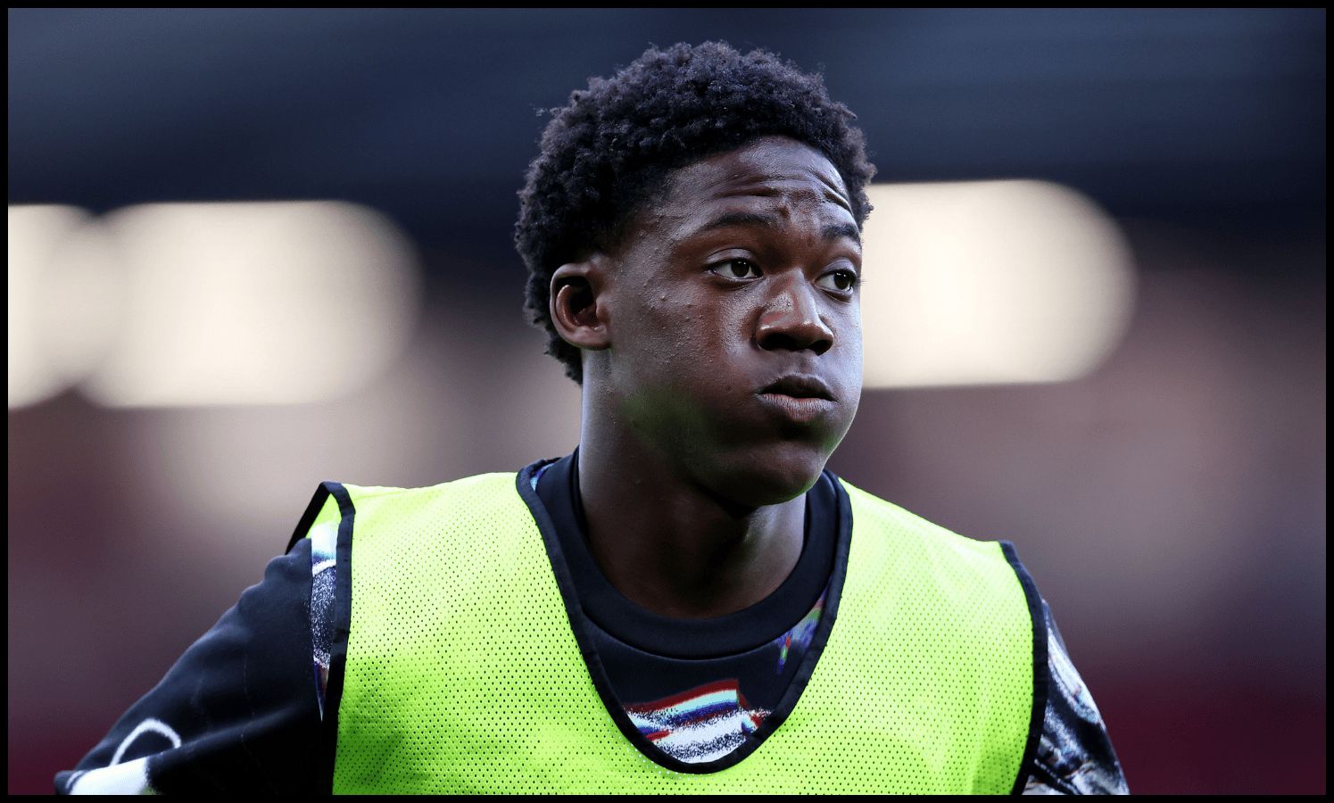 MANCHESTER, ENGLAND - APRIL 27: Kobbie Mainoo of Manchester United looks on during the warm up prior to the Premier League match between Manchester United and Brentford at Old Trafford on April 27, 2026 in Manchester, England.